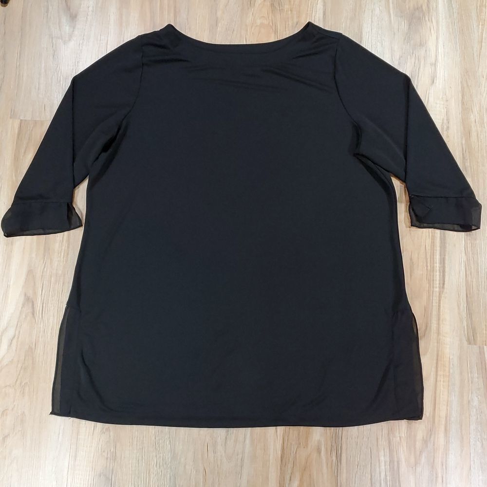 🔺️Susan Graver Premier Black Lightweight 3/4 Sleeve Top Size 1X